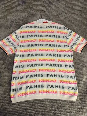 Kenzo White Sweater with Neon Pink, Yellow & Green Logo Accents. Like new✨